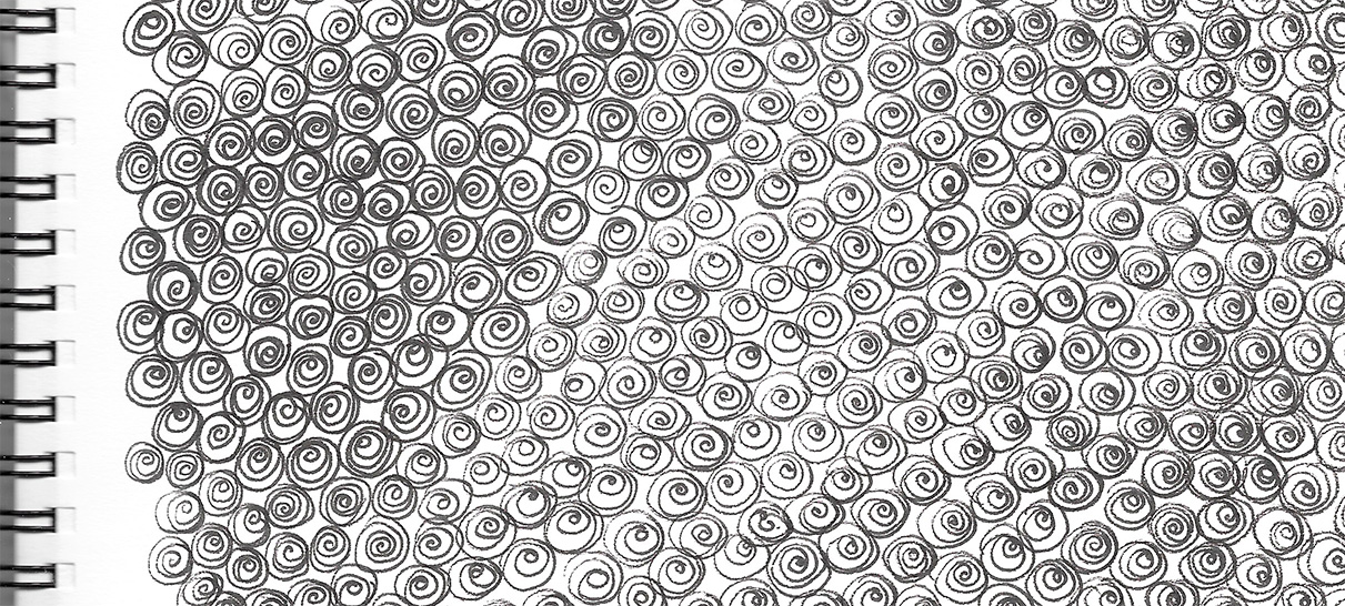 mindful doodle small circles black ink on white paper uneven stroke picturing imperfect but peaceful moments of drawing