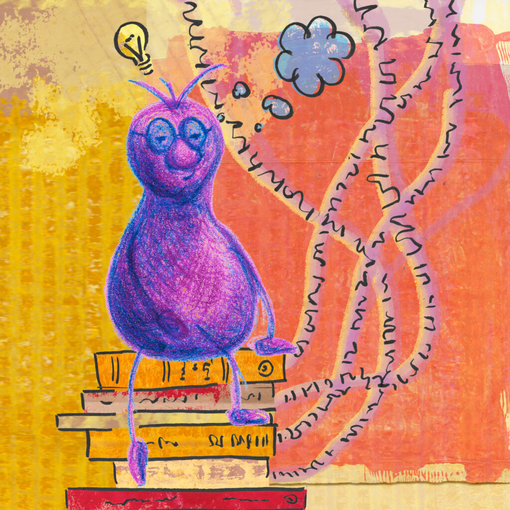 Autism thinking on pile of books