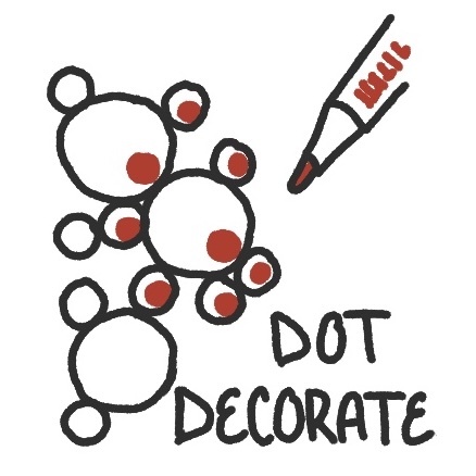 Circles drawn as black lines large for exhale and small for inhale and Bordeaux dots for decoration