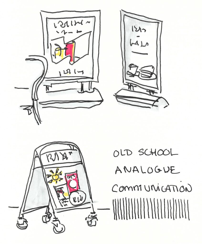black line sketch of A-street signs